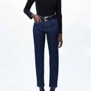 Zara Mom Fit High Rise Slim Ankle Jeans Dark Wash Blue Women's Size US 0 EU 32